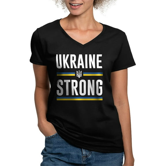 CafePress - Ukraine Strong Women's V Neck Dark T Shirt - Women's V-Neck Dark T-Shirt