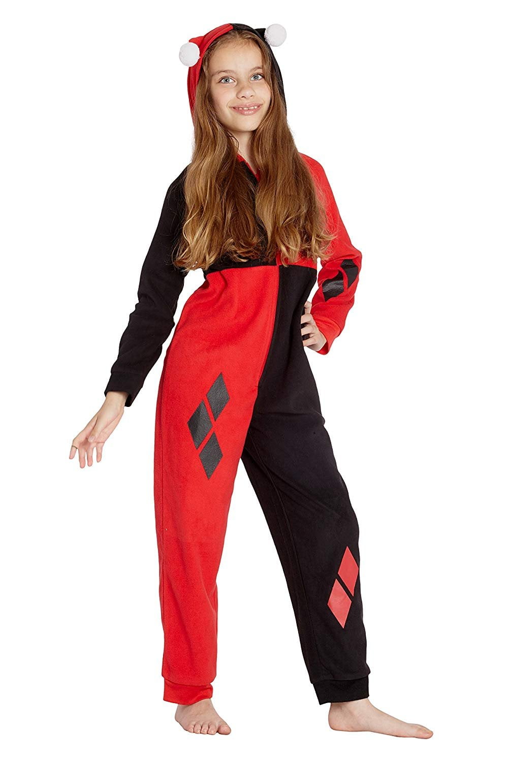 Harley Quinn Costume Holiday Union Suit Onesie, Red, 4/5