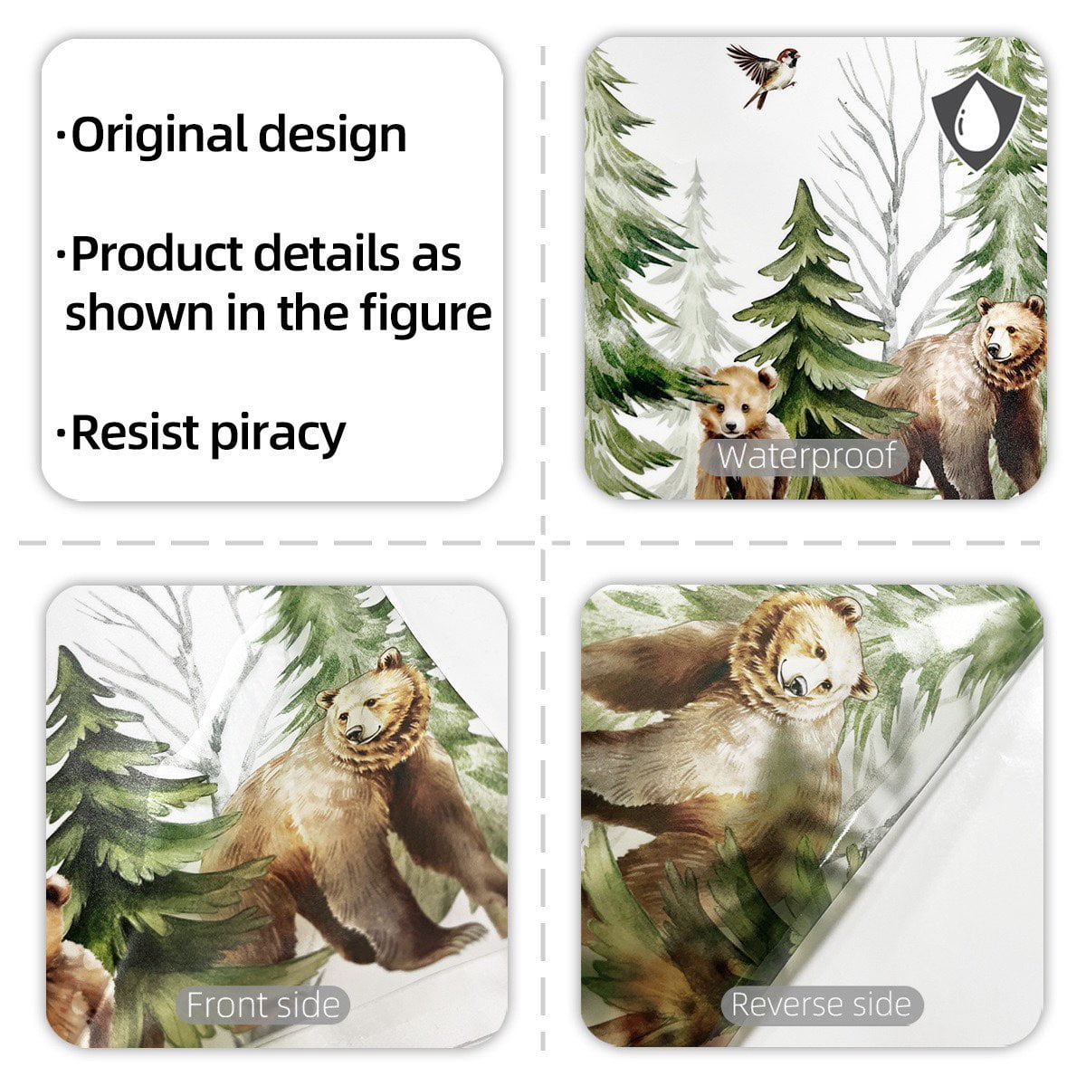 Watercolor Pine Tree Animals Wall Stickers Woodland Forest Tree Fox Deer Bear Wall Decals Peel and Stick Baby Nursery Bedroom Living Room Wall Decor
