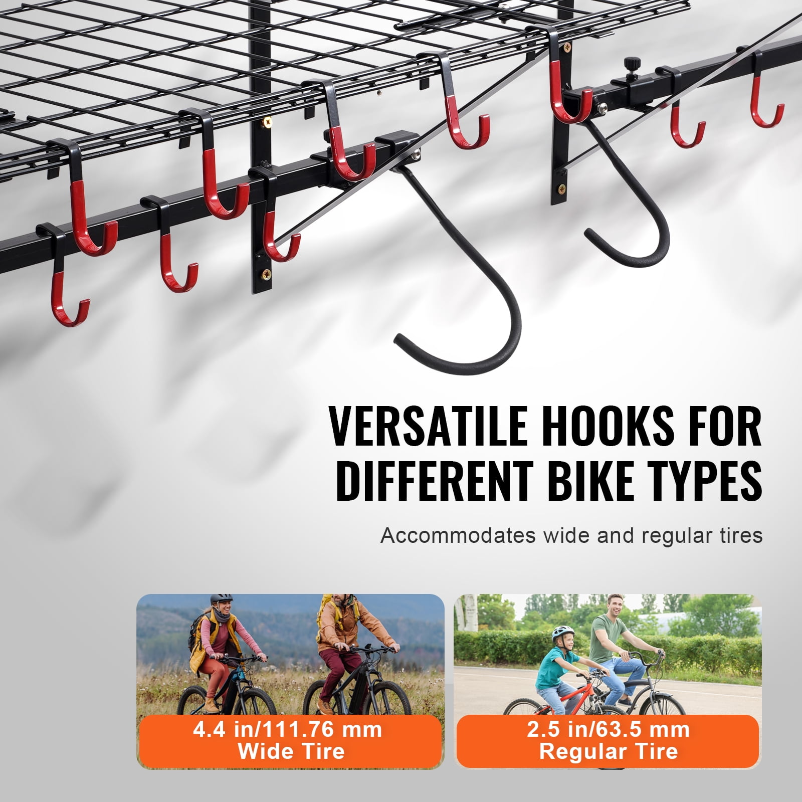 KFFKFF Bicycle Storage Solution, Wall-Mounted Rack for 4 Bikes, Includes Dual Shelving, Home & Garage Space Saver, Adapts to Different Bicycle Sizes