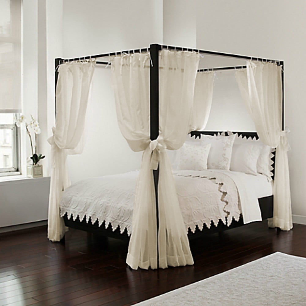Bed Canopy Ivory Sheer Panels Complete 8 Piece Set With Ties Backs