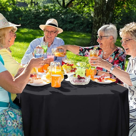 Nappe Ronde 100 % Polyester, Nappe Circulaire pour Douche Nuptiale – Housse de Table de Souper Unie et Douce pour Mariage, Fête, Restaurant (Noir, 120 Pouces)