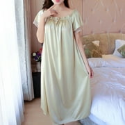 ZPAQI Womens Summer Lace Ice Silk Nightdress Short Sleeve Loose Plus Size Nightgown XL