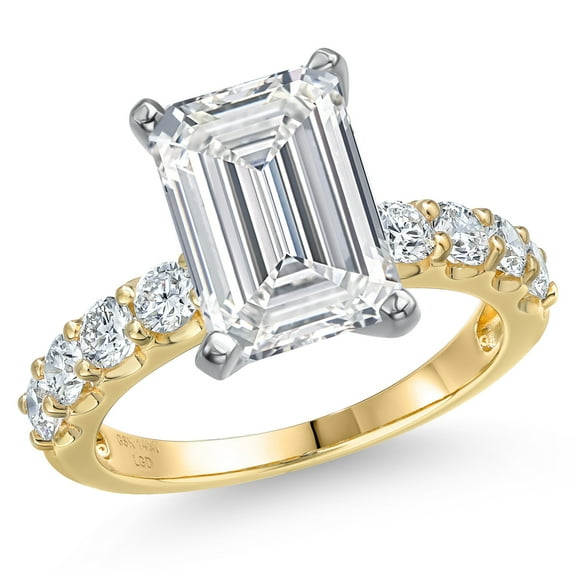 Gem Stone King 4.88 Cttw IGI Certified Lab Grown Diamond in 14K Two-Tone Gold Engagement Ring for Women | Emerald Cut Center Diamond 4.00 Ct | E-F Color | VS1 Clarity | Size 8