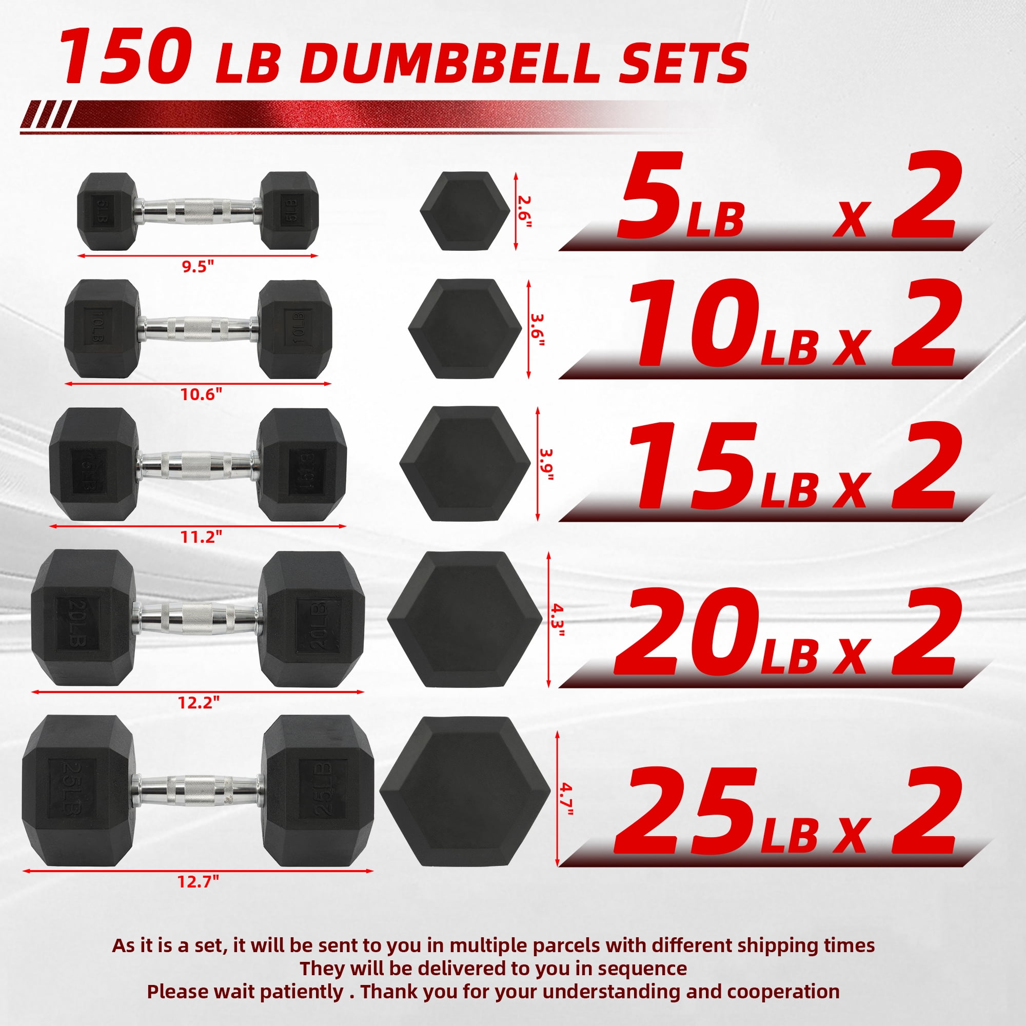 Sprint Demon 150LB Coated Hex Dumbbell Weight Set and A-Frame Storage Rack, 5-25 lbs Pairs