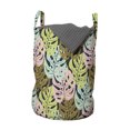 thumbnail image 1 of Colorful Laundry Bag, Exotic Theme Tropical Leaves Pattern with Monsteras Natural Art, Basket with Handles Drawstring Closure for Laundromats, 13" x 19", Charcoal Grey and Multicolor, by Ambesonne, 1 of 4