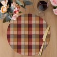 thumbnail image 3 of Red Brown Plaid Round 15 Inch Placemats Set of 4, Modern Abstract Ombre Gingham Checkered HeatResistant Non Slip Place Mats for Dining Table, Wipeable Braided Kitchen Table Mats for Housewarming, 3 of 9