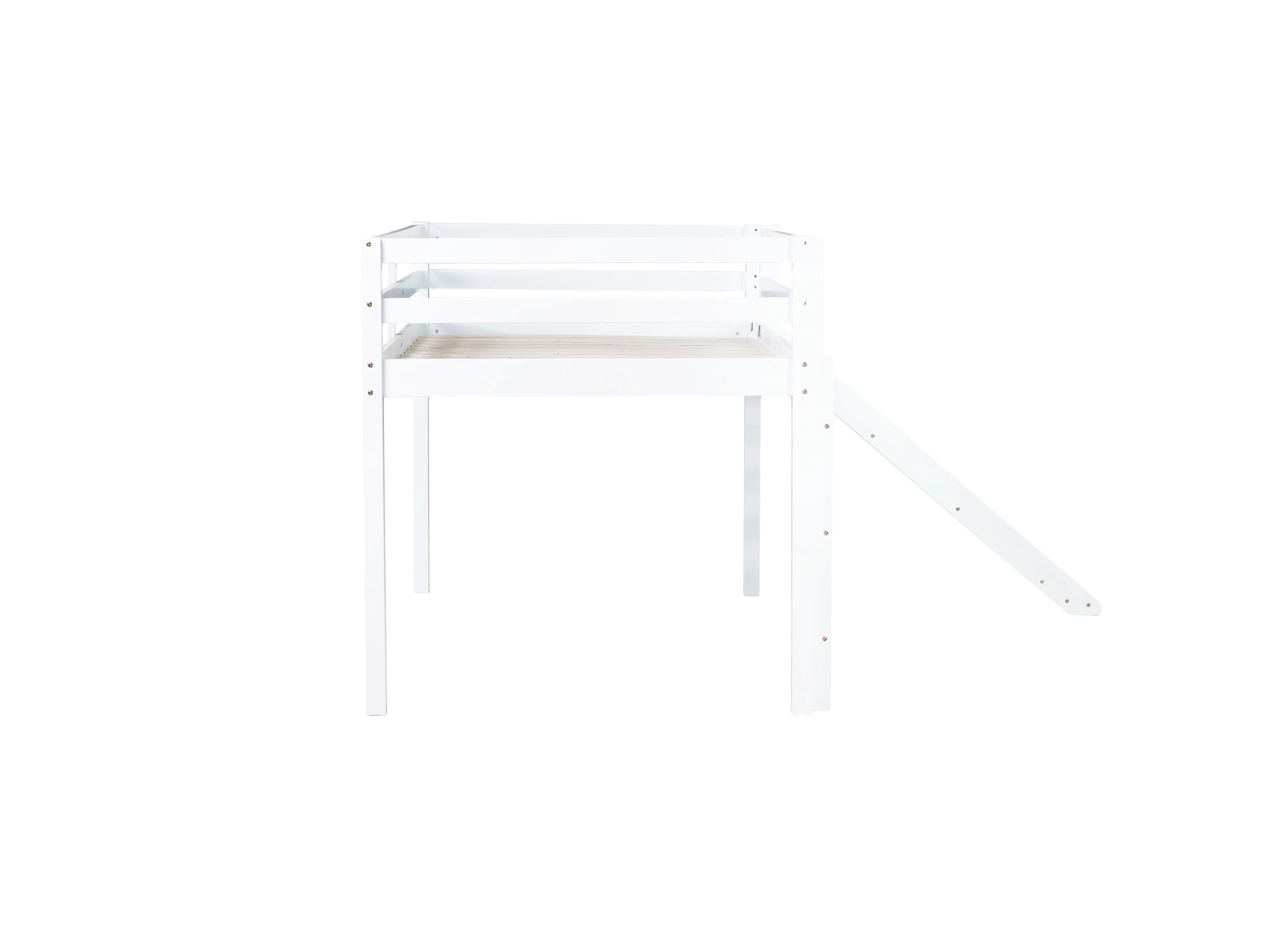 Noble House Myra Twin Low Loft Bed, Rubber Wood Frame with Slide, Ladder, Safety Guardrails and Play Space, White