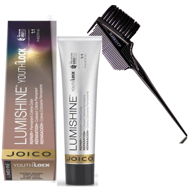 Tinte para Cabello Joico LUMISHINE YOUTHLOCK Repair + Color Crema Permanente Paquete de 2 con Peine y Cepillo 3 en 1