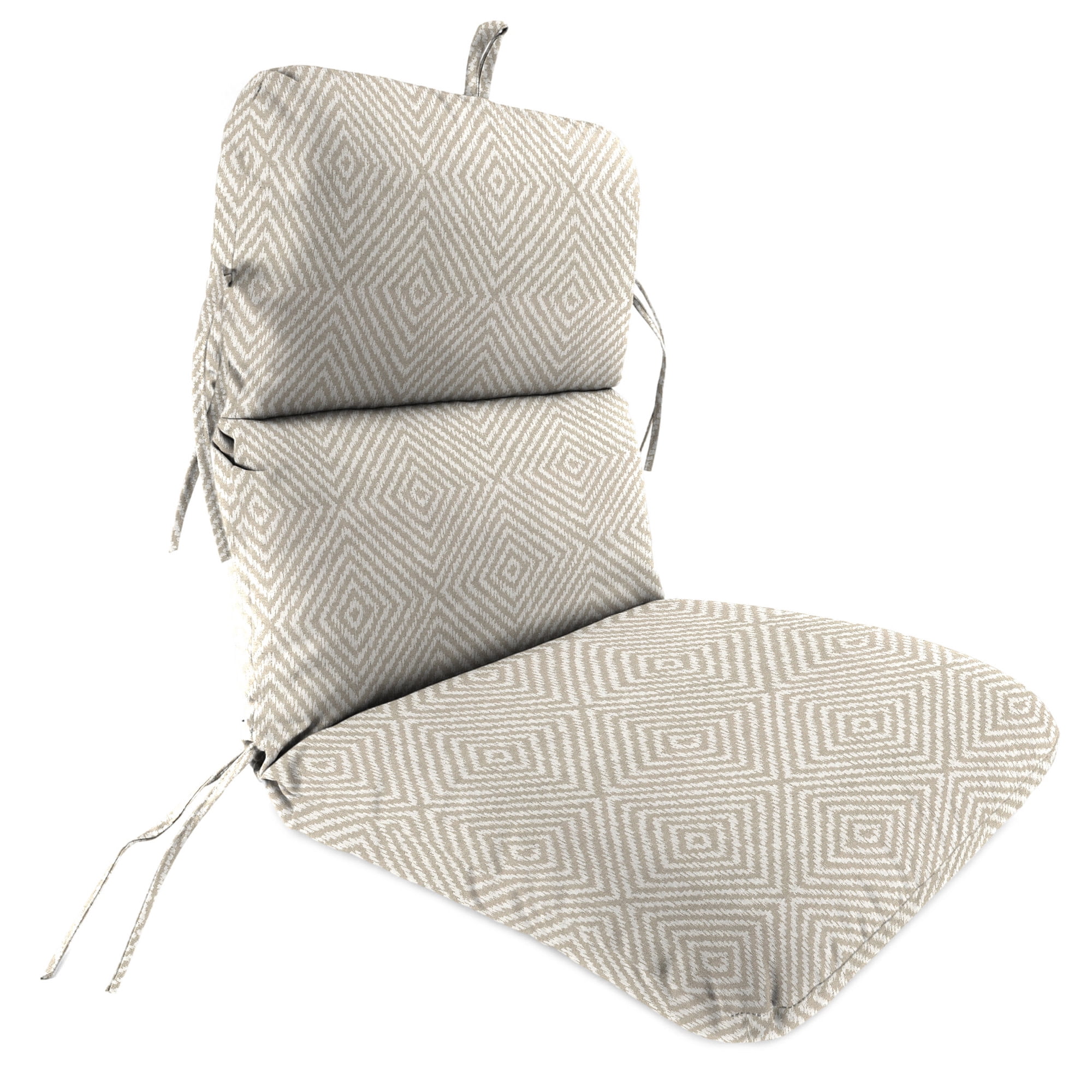 Jordan Manufacturing 45" x 22" Encore Birch Taupe Diamond Rectangular Outdoor Chair Cushion with Ties and Hanger Loop (2 Pack)