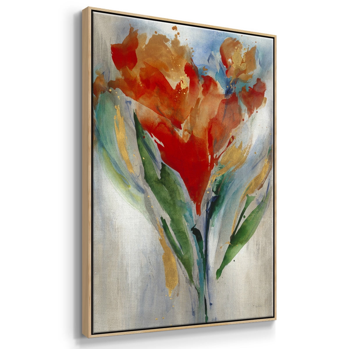 Wild Flower Bouquet Framed Premium Gallery Wrapped Canvas - Ready to Hang - 27 x 41 - Natural Wood Floating Frame