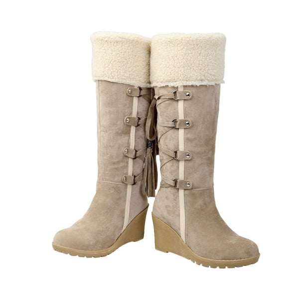 Botas altas de mujer con suela antideslizante y borlas para nieve de invierno (beige, talla 36)