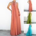 thumbnail image 5 of Womens Sleeveless Halterneck Dress Satin Maxi Dresses Holiday Evening Party Gown, 5 of 10