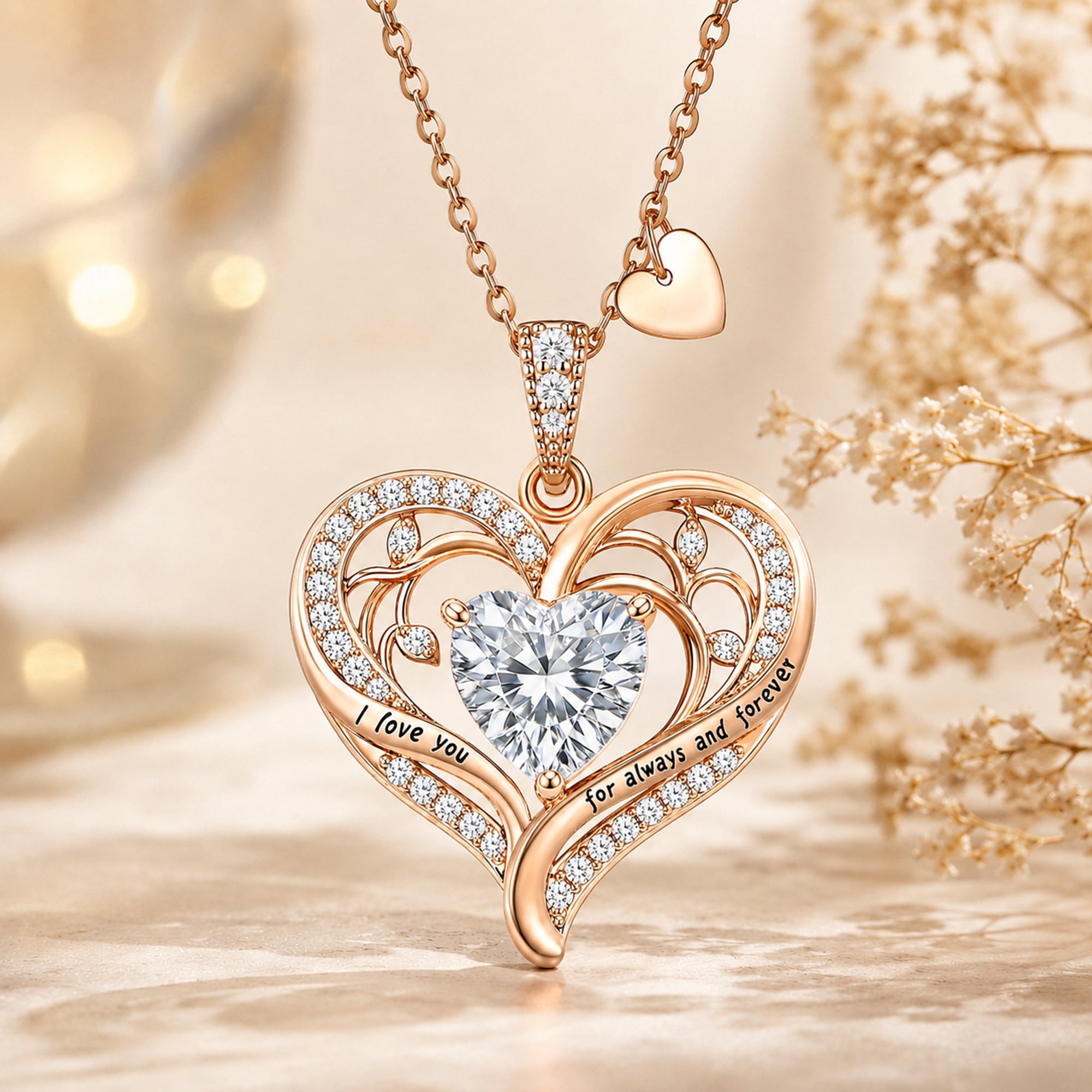 HESHPAWS Love Pendant Necklaces for Women With Birthstone Zirconia, Christmas Birthday Anniversary Jewelry Gift for Women Wife