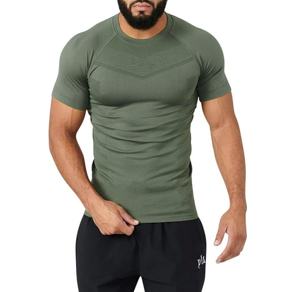 Hot Days, Bold Styles YLSDY Workout Shirts for Men Compression Stretch Gym Athletic Tee Shirts Short Sleeve Solid Muscle Bodybuilding Tops Army Green XXL