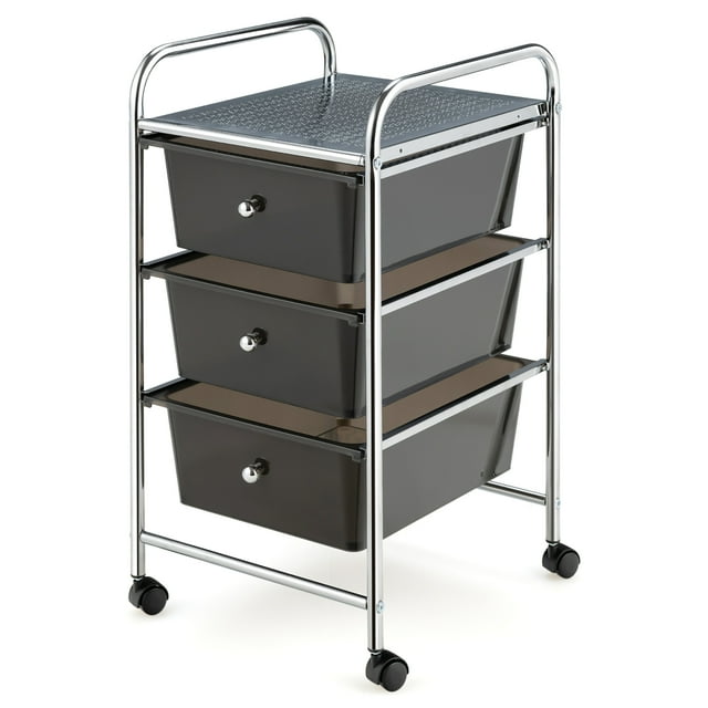 Costway 3-Drawer Cart Storage Bin Organizer Rolling w/Plastic Drawers Black