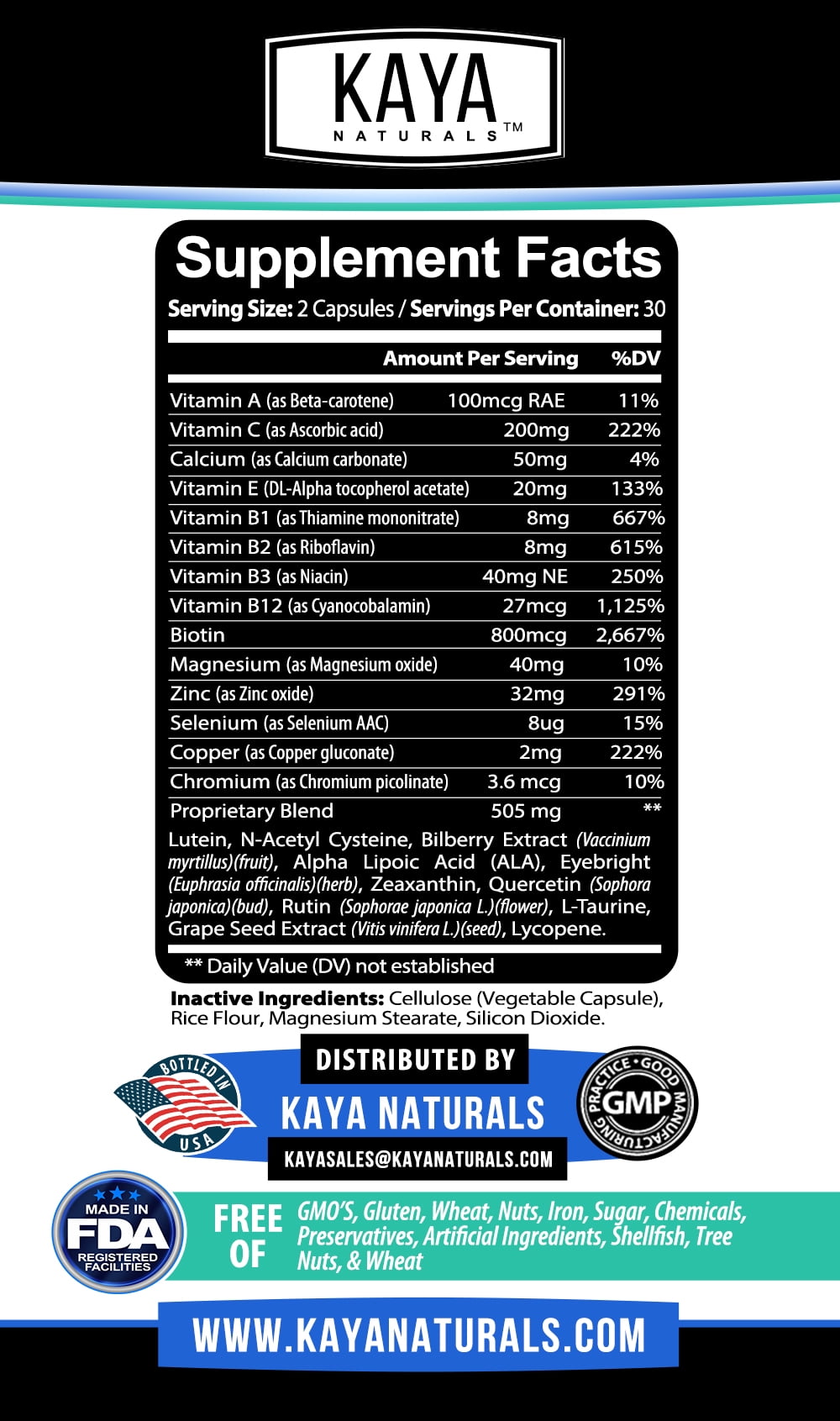 Kaya Naturals Eye Health 60 Capsules, Lutein and Zeaxanthin, Vision Health, Eye Strain Support - 800mg +
