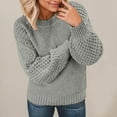 thumbnail image 3 of Women's Fashion Casual Round Neck Long Sleeve Cable Knit Sweater Top for Fall and Winter, Cozy and Classic, Perfect for Cool Weather,Gray,Size XL, 3 of 6
