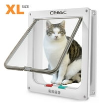 CEESC Extra Large Cat Door (Outer Size 11" x 9.8"), 4 Way Locking Cat Door for Interior Exterior Doors, Weatherproof Pet Door for Cats & Doggie with Circumference < 24.8" (White)