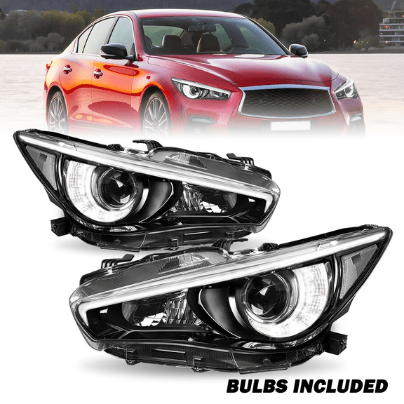 Titans Motors Headlights for 2014–2017 Infiniti Q50 LED DRL w/o AFS Black Headlamp Assembly Pair Left and Right
