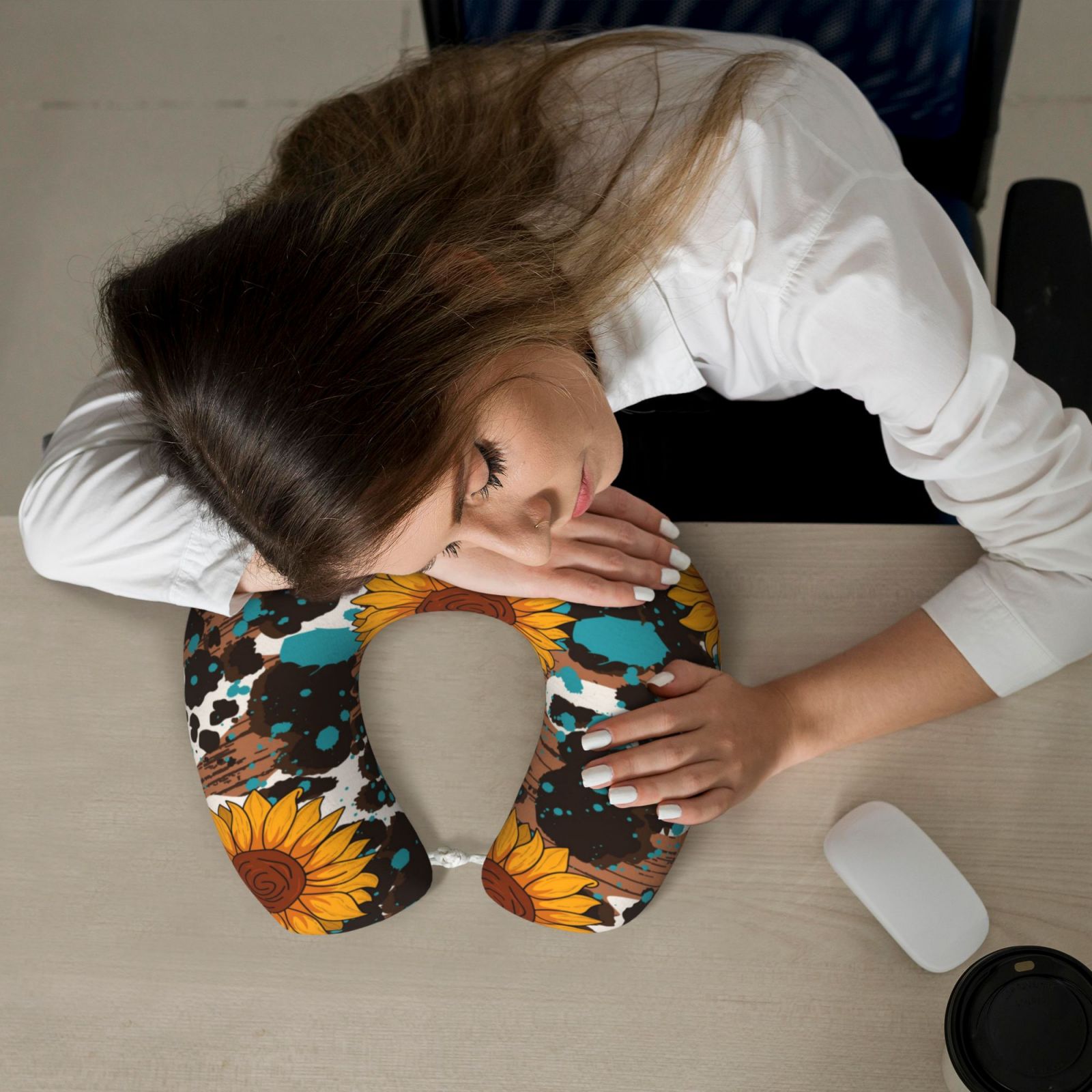 Xecao Vintage Sunflowes Print Memory Foam Cervical Neck Pillow Versatile U-Shaped Pillows for Home,Office,Camping,Travelling,Soft Washable Cover