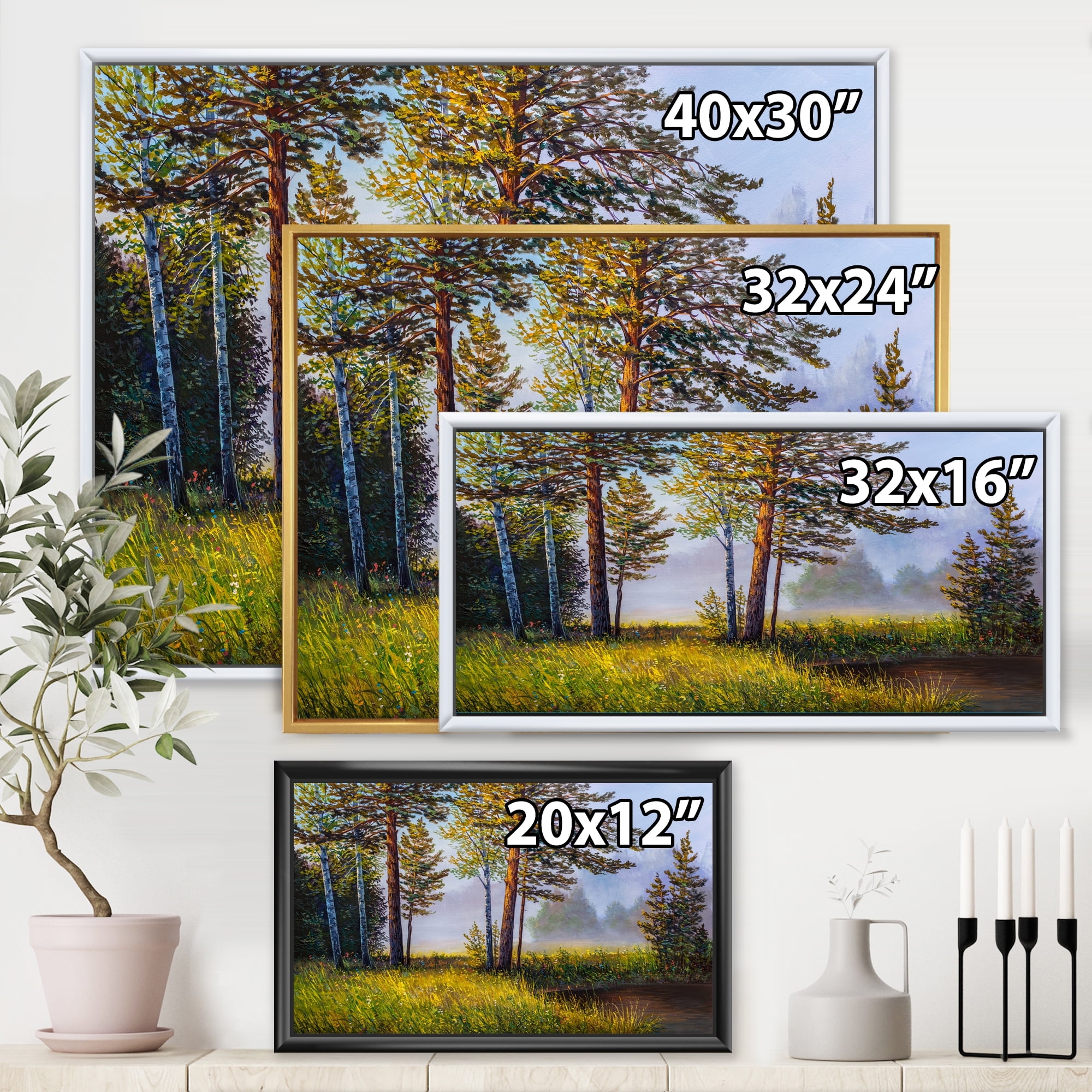 Designart 'Subtle Sunset Light Through The Trees III' Lake House Framed Canvas Wall Art Print