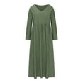 thumbnail image 4 of Aueoeo Dresses with Long Sleeves, Women's 3/4 Sleeve Dress 2023 Casual High Waist Round Neck Midi Dress Cotton Linen Dress with Pockets, 4 of 6