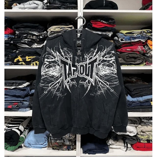 Embroidery Goth Hoodies Zip Up Long Sleeve Loose Jacket Coats Oversized Sweatshirts