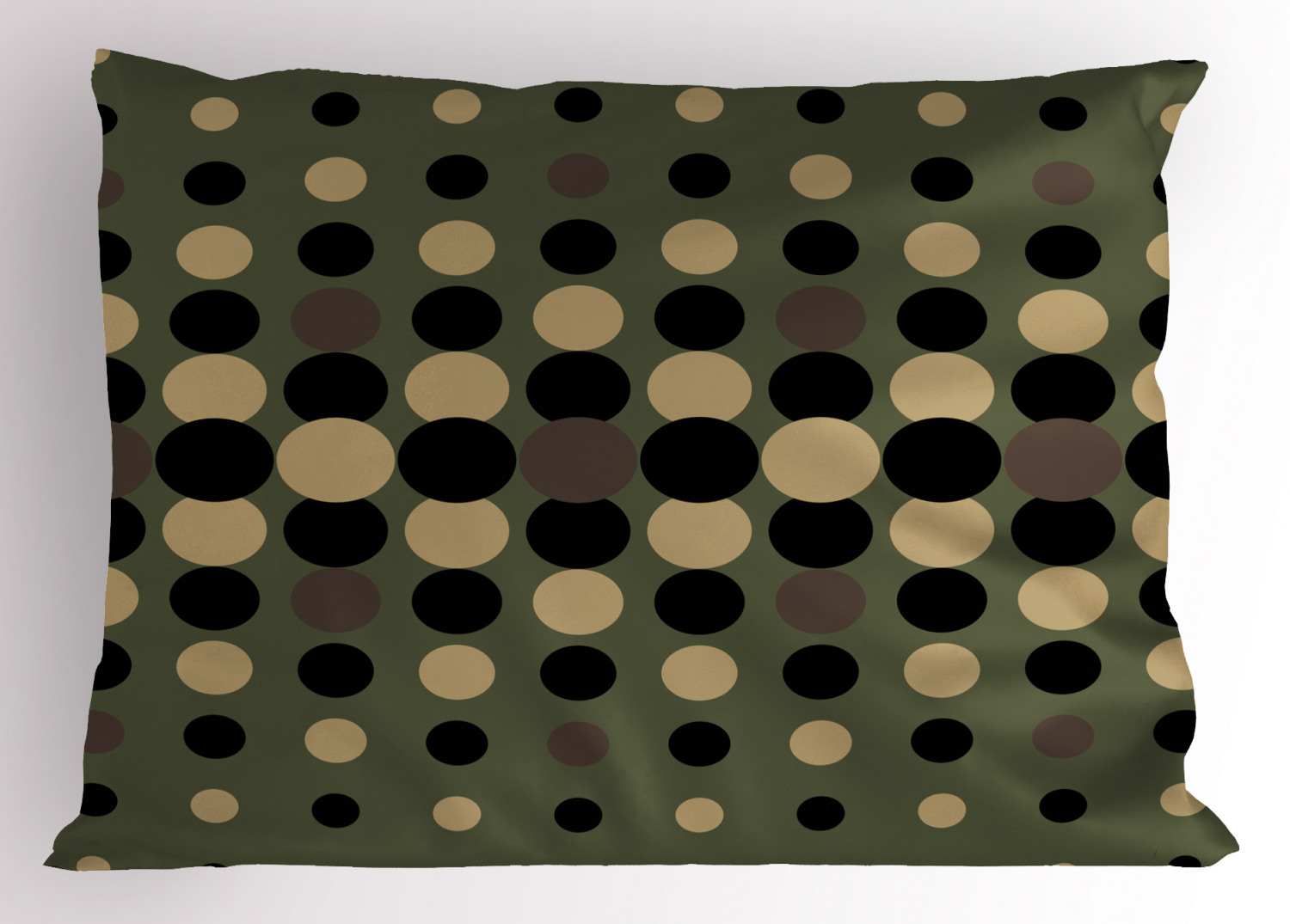 Olive Green Pillow Sham Retro Style Pattern with Geometric Circles Dotted Design Abstract