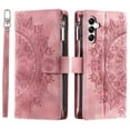 thumbnail image 2 of Dteck Crossbody wallet Case for Samsung Galaxy A15 5G,Magnetic PU Leather Flower Embossed Case Zipper Card Holder Wallet Kickstand Cover with Shoulder Strap/Wrist Strap for Galaxy A15,Pink, 2 of 6