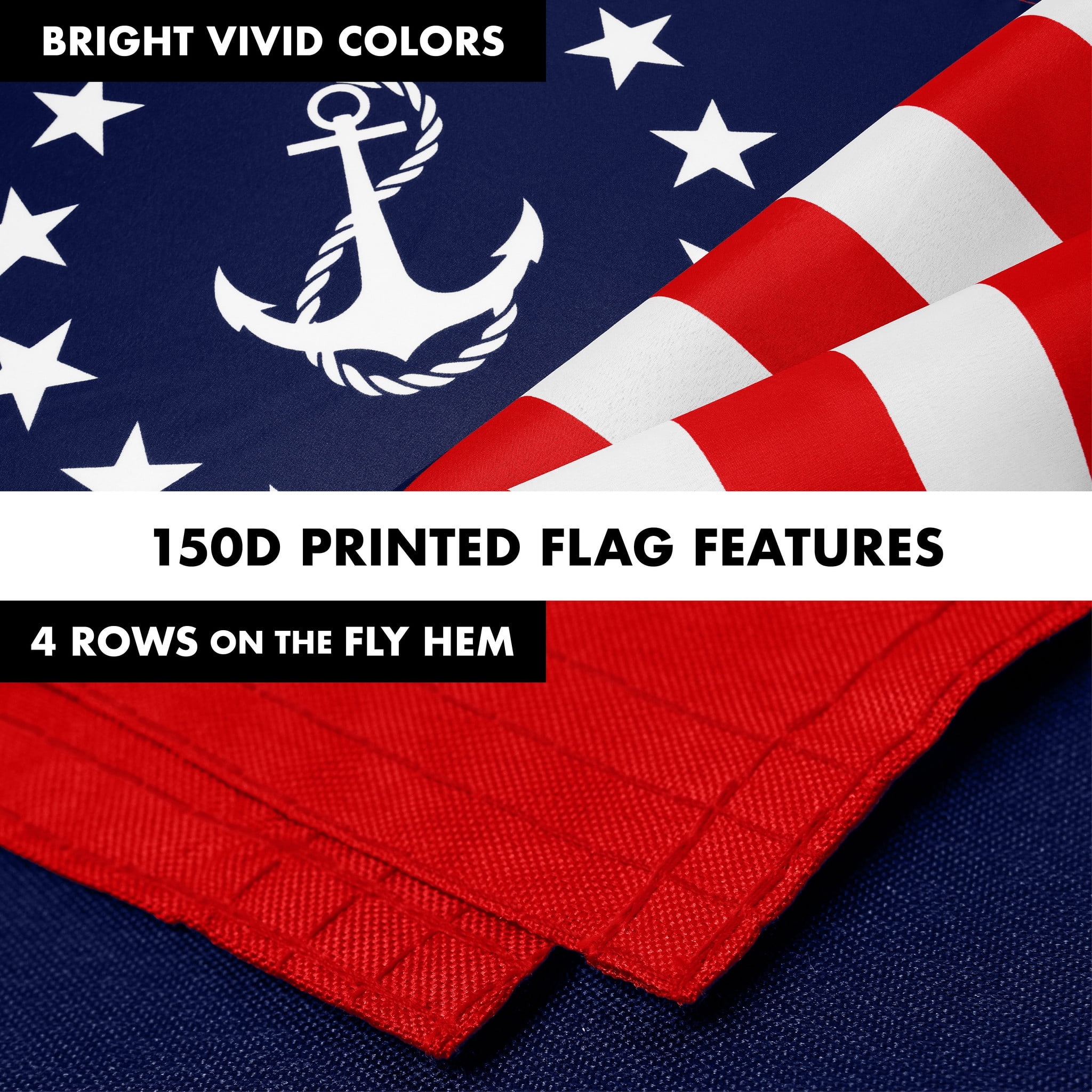 G128 Combo Pack: 6 Ft Tangle Free Aluminum Spinning Flagpole (Silver) & American USA Yacht Ensign Flag 3x5 Ft, LiteWeave Pro Series Printed 150D Polyester | Pole with Flag Included