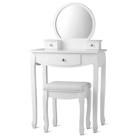 Costway Vanity Set W Oval Mirror 3 Drawers Girls Makeup Dressing