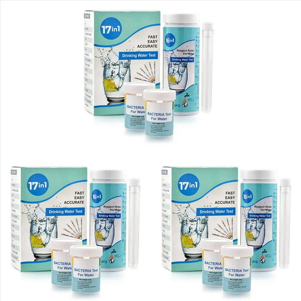 3X Kit Completo de Prueba de Agua 17 en 1 para el Hogar, 100 Tiras + 2 Kits de Prueba de Agua para Agua Potable FáCil Prueba, PH, Plomo