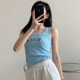thumbnail image 4 of Top corto sexy para mujer, camiseta sin mangas elástica para mujer, camiseta sin mangas con letras de verano 2022, camiseta deportiva para niñas, 4 of 5
