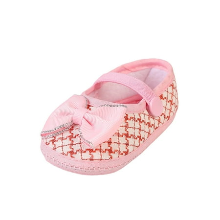 

Daeful Toddler Crib Shoes First Walkers Flats Bowknot Mary Jane Wedding Cute Breathable Soft Sole Princess Dress Shoe Pink 12-18 months