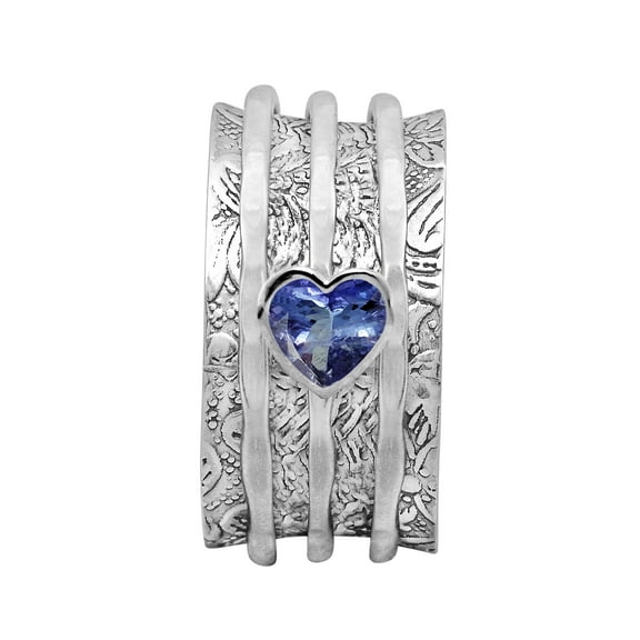 5MM Heart Tanzanit 925 Silver Meditation Anxiety Men Women Spinner Ring