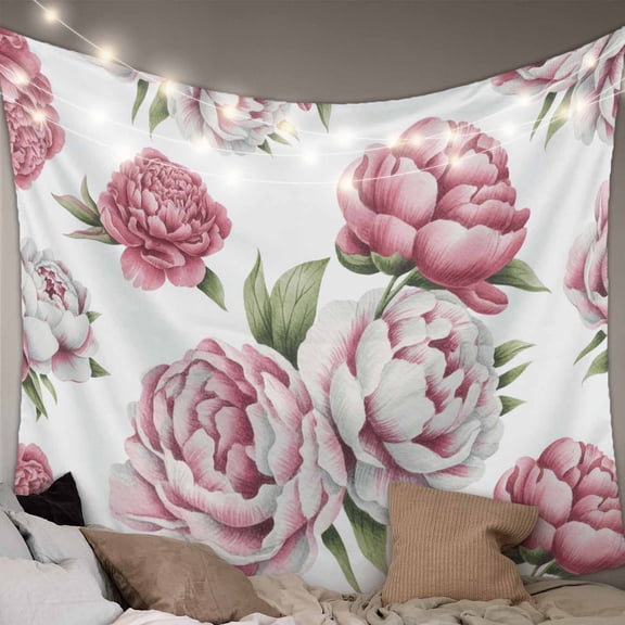 Pink Floral Tapestry for Bedroom Wall Hanging Tapestry, Spring Summer Modern Flower Leaf Ceiling Backdrop Tapestries Poster Blanket Wall Decor for Teens Room Living Room Dorm 55" x 73"