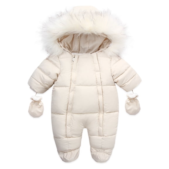 GYRATEDREAM Baby Winter Snowsuit Warm Hooded Puffy Coat Jacket Footed Romper Infant Jumpsuit with Gloves for Boy Girl 6-24M