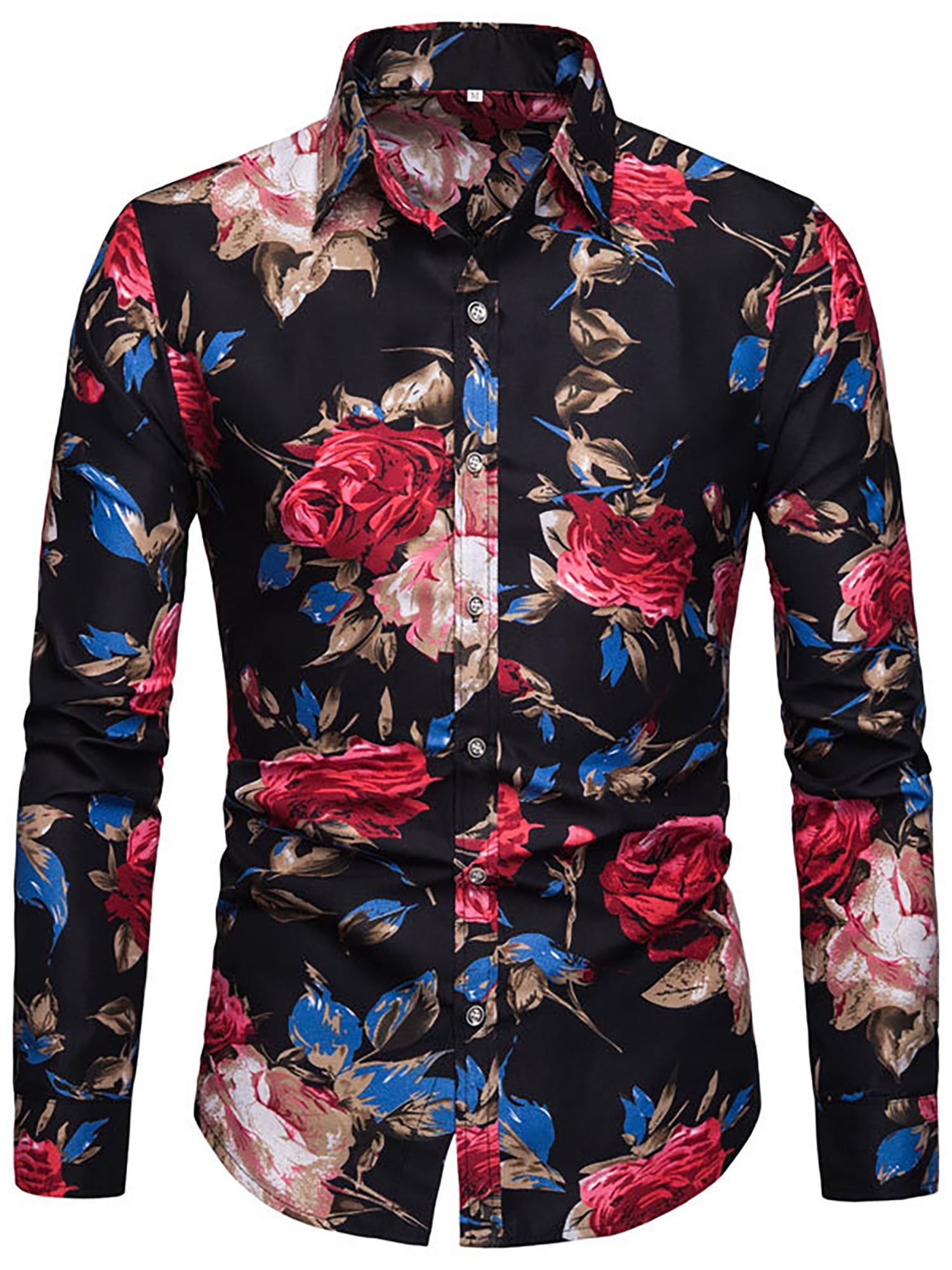 Men Floral Botton Down Shirt Casual 