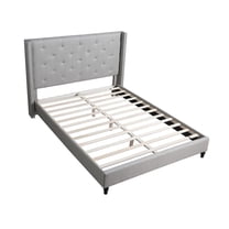 Best Master Furniture Valentina Linen Fabric Wingback Platform Full Bed in Gray