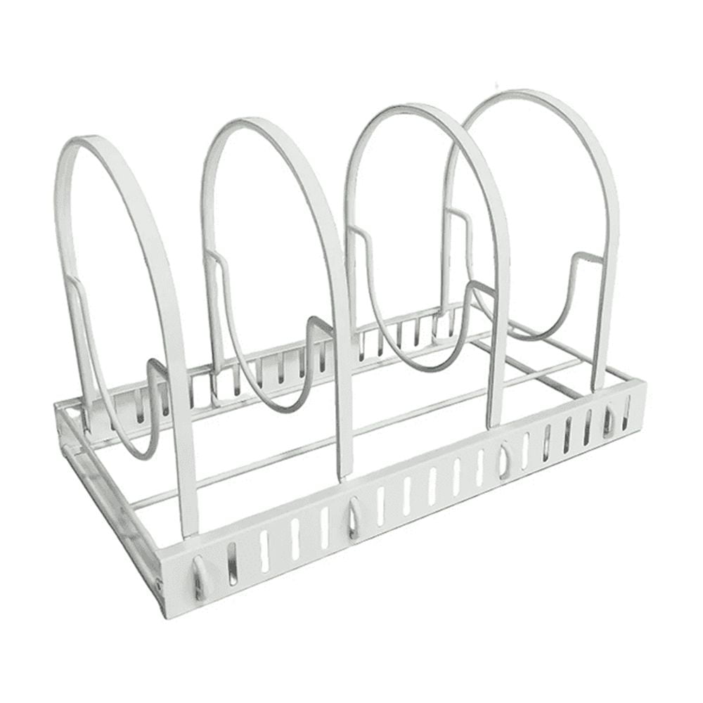 Mainstays Stainless Steel Pots and Pans Organizer, 8 Adjustable Shelves, Steel, White, Designed to Help with Countertop or Cabinate Lid Organization
