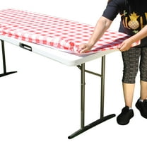 TableClothPLUS Checkerboard Red and White 72" Elastic Fitted Polyester Tablecloth, 6' Folding Table Size