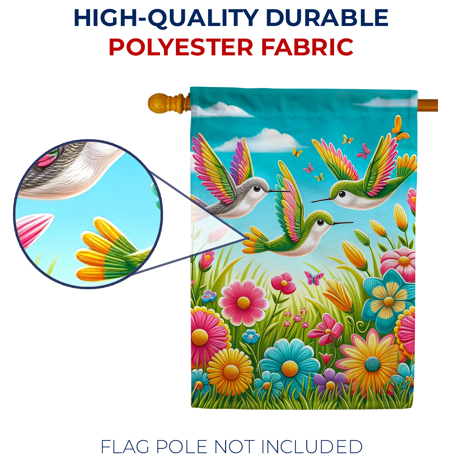 America Forever Hummingbird Spring House Flag 28 x 40 inch Double Sided Hummingbirds Colorful Flowers Butterflies Spring Seasonal Outdoor Yard Decorative Flag