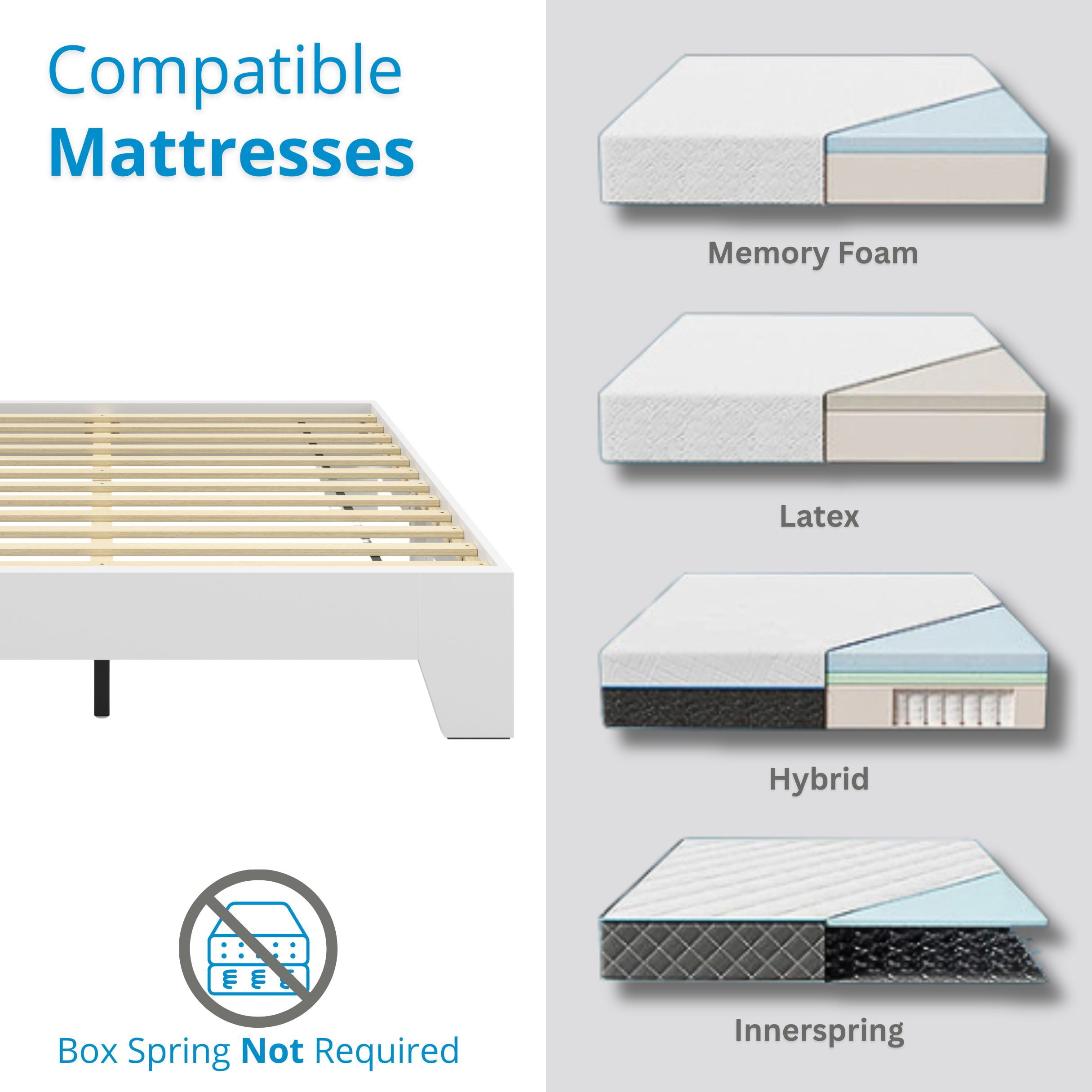 Boyd Sleep King Size White Wood Platform Bed Frame, Low-Profile Minimal Modern Bed, Laminate Finish