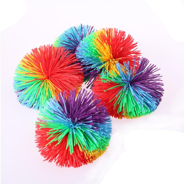 6cm Stringy Balls Sensory Fidget Stringy Balls Soft Rainbow Pom Bouncy Stress Balls with Storage Bag, Multicolored (5 Pieces)