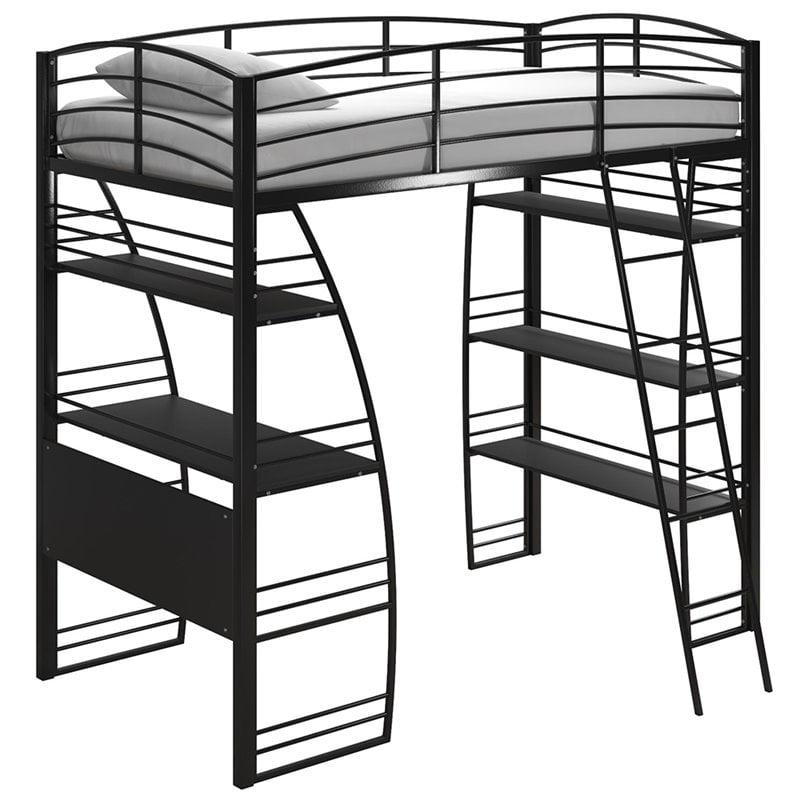 DHP Simona Twin Loft Bed with Integrated Desk in Black