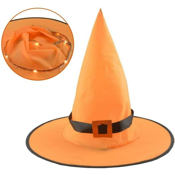 KCSD 1PC Hanging Lighted Glowing Witches Hat Halloween LED Lighted Witch Hats Hanging Decoration Hat Set for Tree Yard Garden Battery Operated