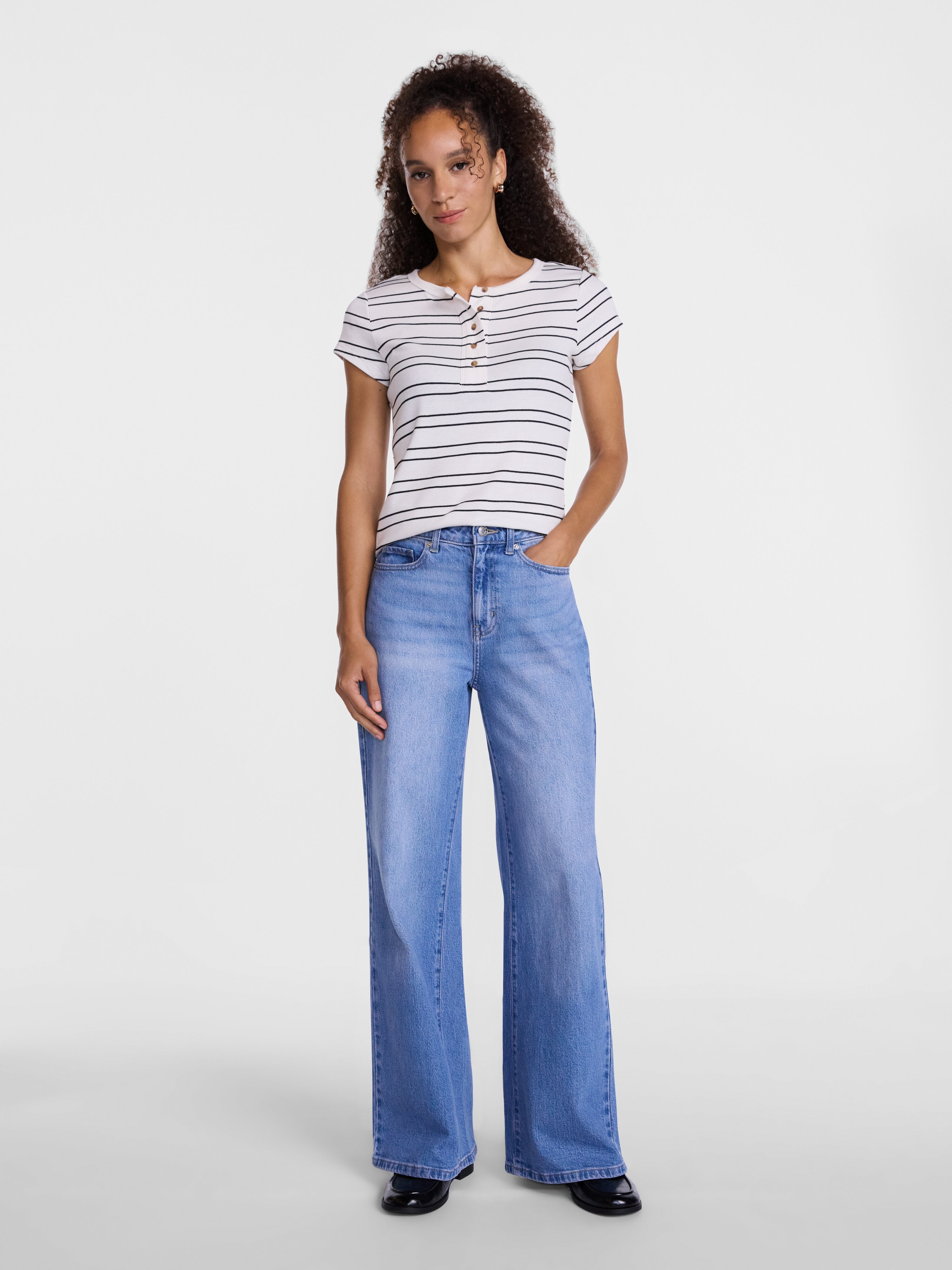 Scenario Women's Rib Henley with Short Sleeves, Sizes XS-XXXL