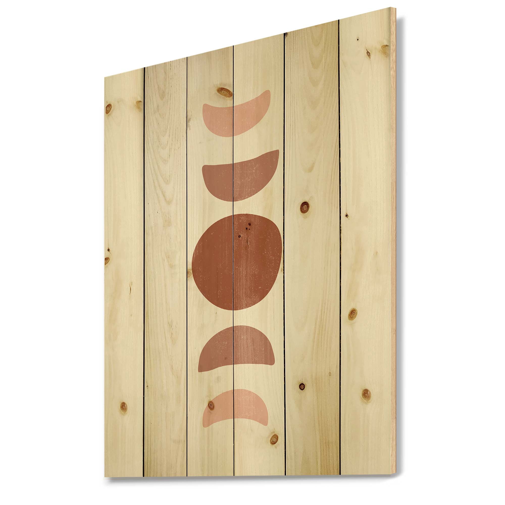 Designart 'Minimal Moon Phases On White' Modern Print on Natural Pine Wood