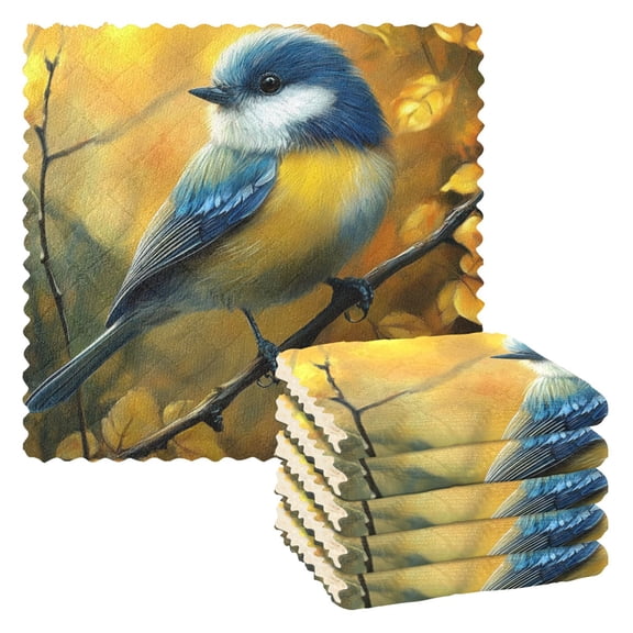 6 Pieces of Kitchen Towels 11x11Inch Kitchen Dish Cloths Kitchen Dish Towels Reuseable Cleaning Cloths Blue Beautiful Bird